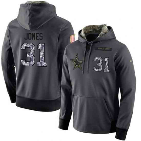 NFL Mens Nike Dallas Cowboys 31 Byron Jones Stitched Black Anthracite Salute to Service Player Performance Hoodie